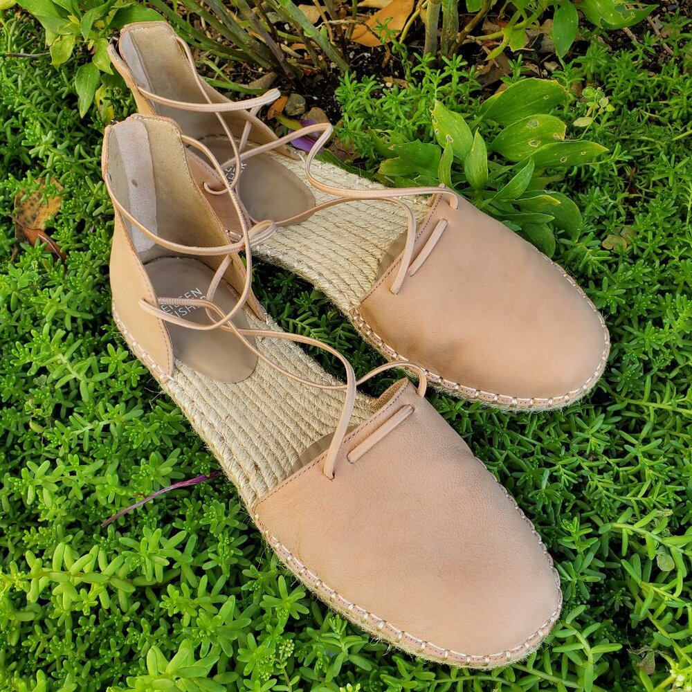 Eileen Fisher Lace Leather Espadrilles, Tan color, Size 10